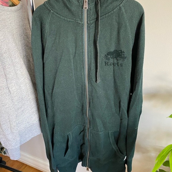 Roots hoodie extra long length dark green size xs - Picture 3 of 4